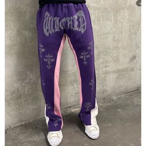 Wick NWOT Cross Color Block Casual Street Style Flared Trousers Purple M